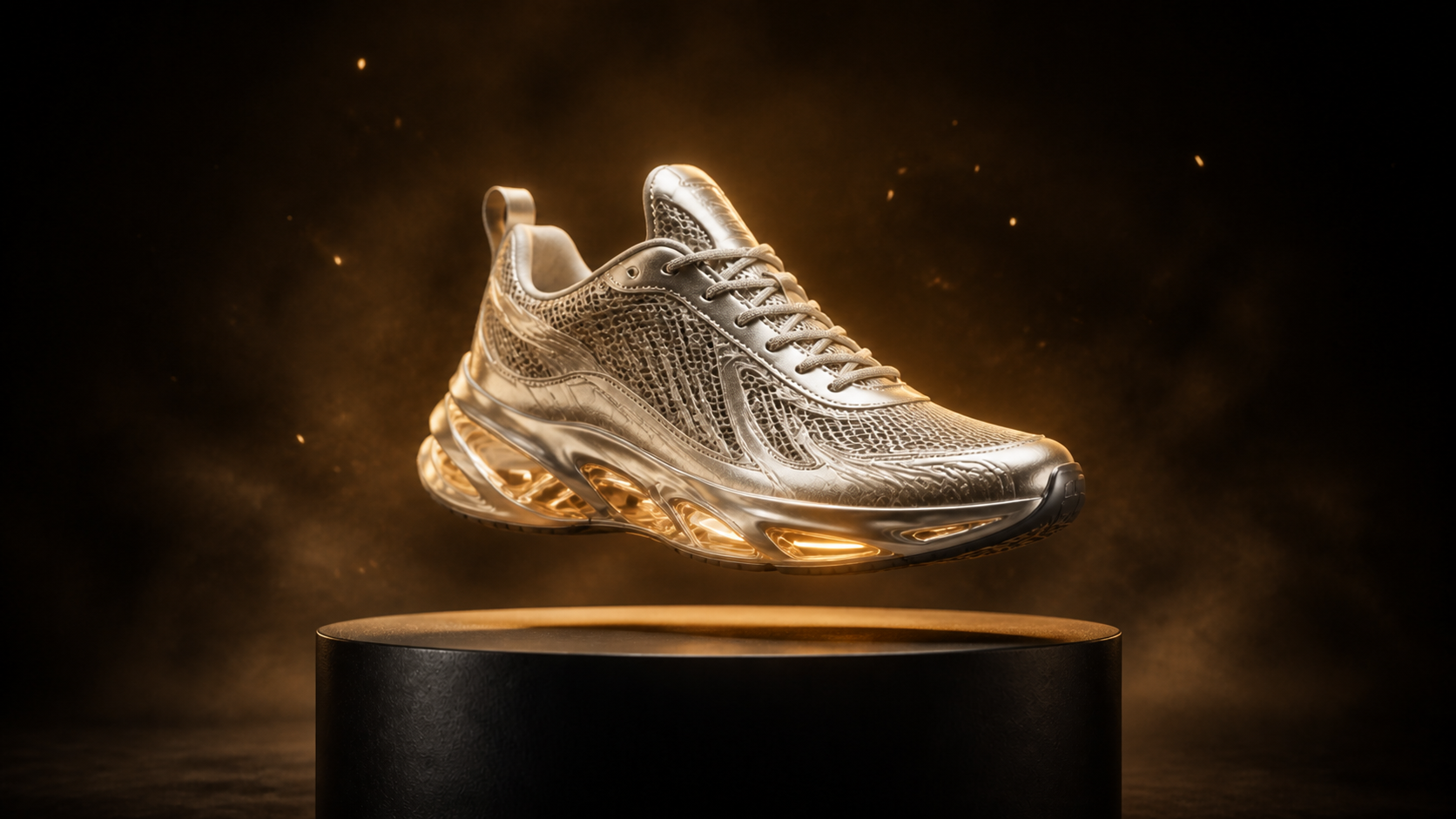 Gold-lit running shoe at the end of an AI product video