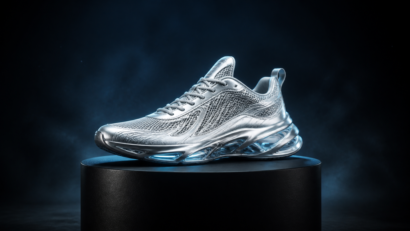 Silver running shoe at the start of an AI product video