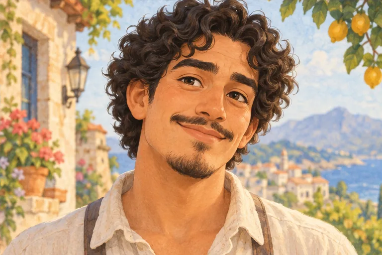 Fictional man portrayed in a soft pastel storybook style