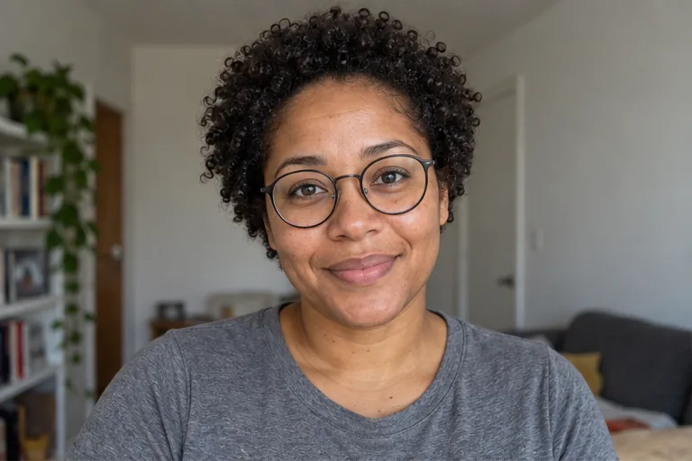Fictional casual portrait before business-profile styling